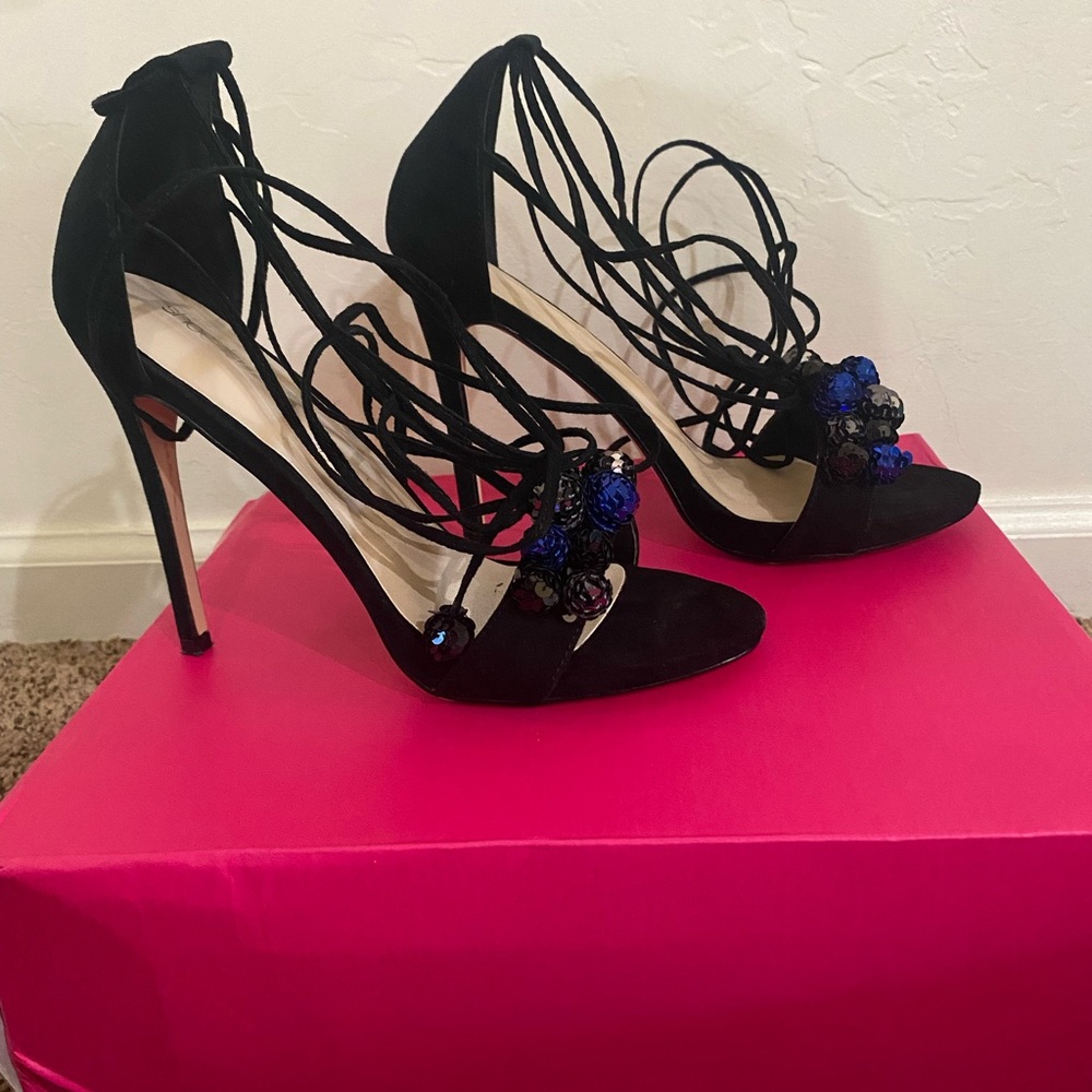 Black and Blue High Heeled Sandals